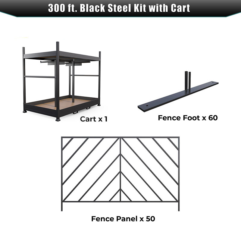 Steel Fencing 300ft Kit Black with Empty Cart