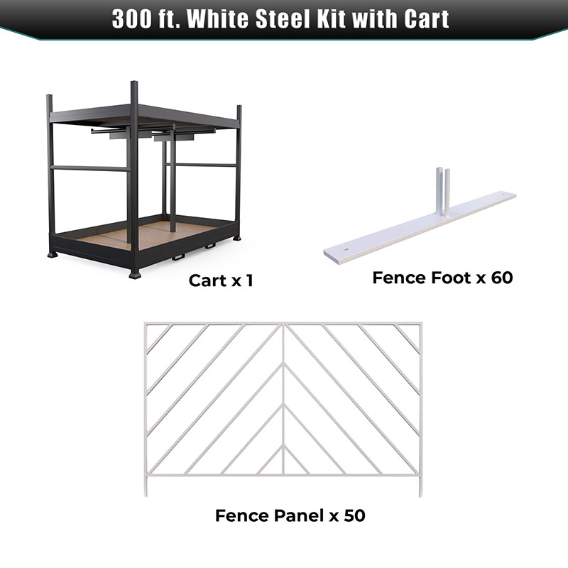 Steel Fencing 300ft Kit White with Empty Cart